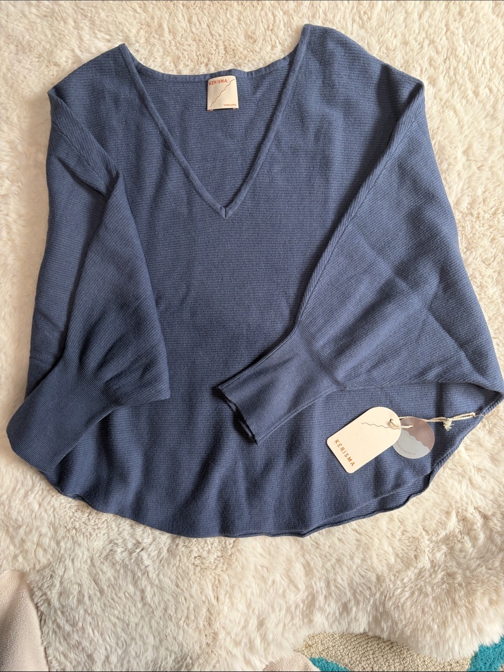 Kerisma 'Ryu' V-Neck Batwing Sweater in Stormy Blue - Size S/M - Picture 5 of 17